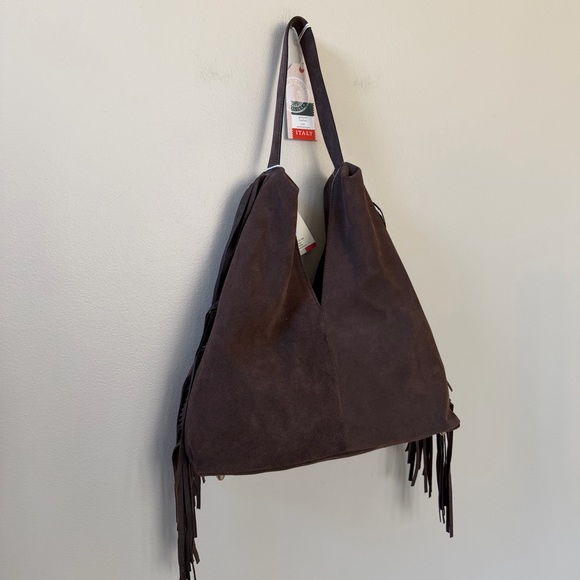 Divina Firenze Genuine Leather Brown Suede Fringe Bag - Picture 8 of 15